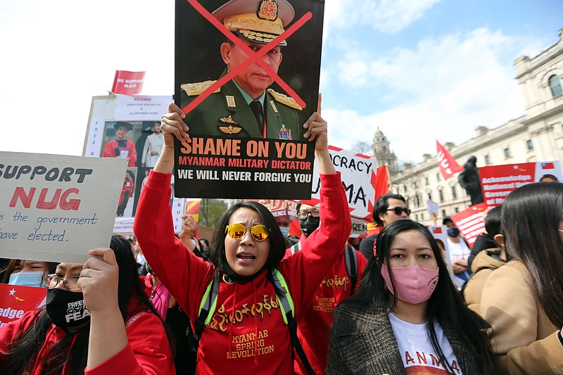 Protestai Mianmare / „Scanpix“ nuotr.