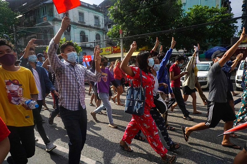 Protestai Mianmare / „Scanpix“ nuotr.