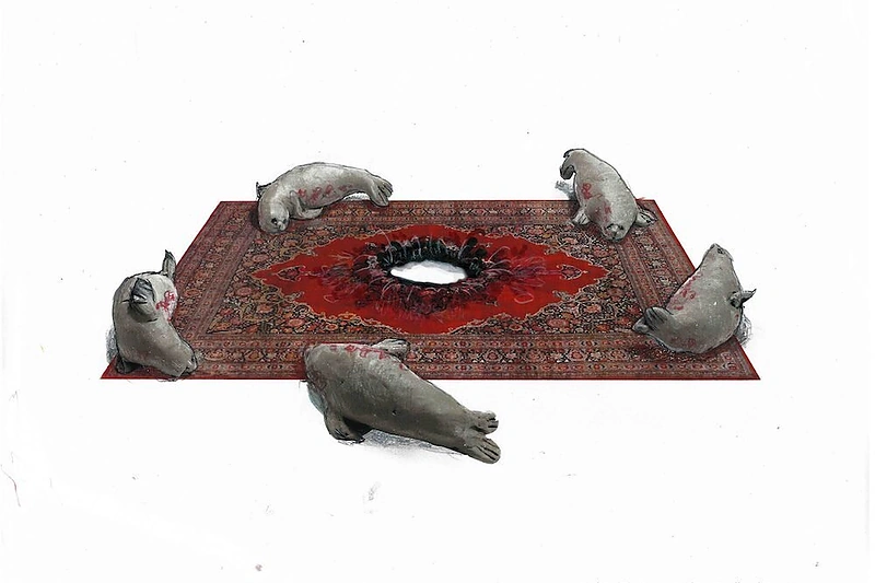 Andriaus Ermino instaliacijos „Įvykio vieta“ eskizas / Paroda „Takas“