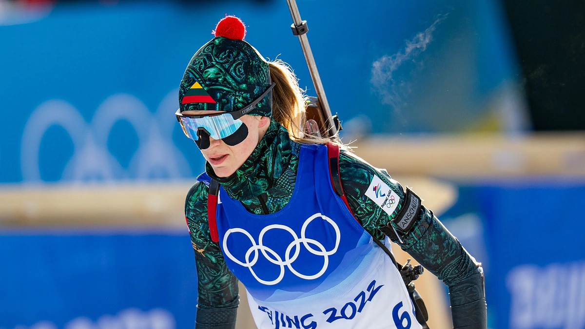Gabrielė Leščinskaitė Pekino olimpinių žaidynių biatlono 15 km individualiose lenktynėse / V.Dranginio nuotr.