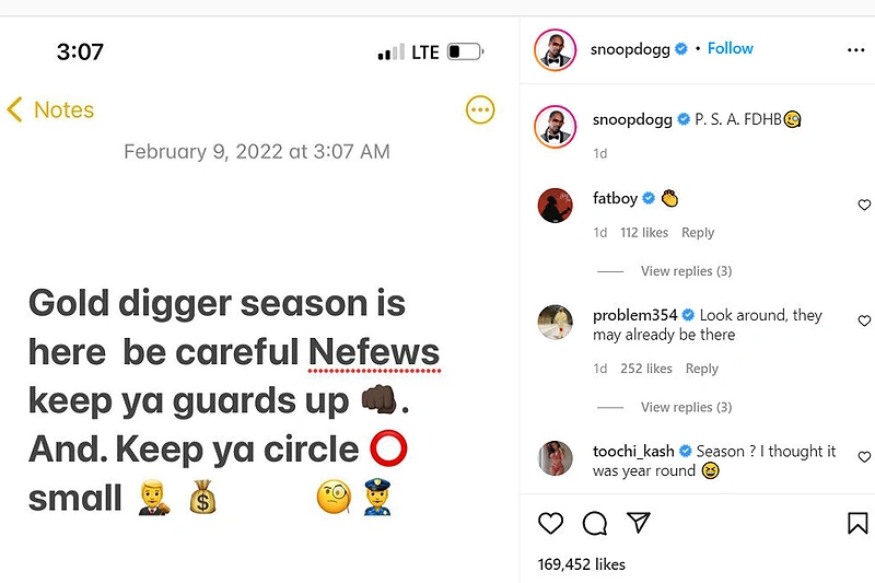 Snoop Dogg „Instagram“ įrašas / Ekrano nuotrauka