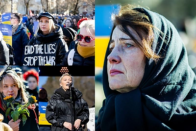 Prie Rusijos ambasados Vilniuje – taikus protestas: palaikyti ukrainiečių atvyko beveik tūkstantis žmonių