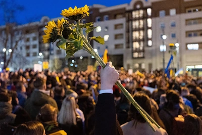 V.Zelenskiui pakvietus – Ukrainos palaikymo akcija Vilniuje / Pauliaus Peleckio BNS nuotr.