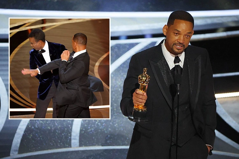 Akibrokštas „Oskaruose“ – juokelis apie W.Smitho žmoną baigėsi smūgiu: į sceną įbėgęs aktorius vožė komikui