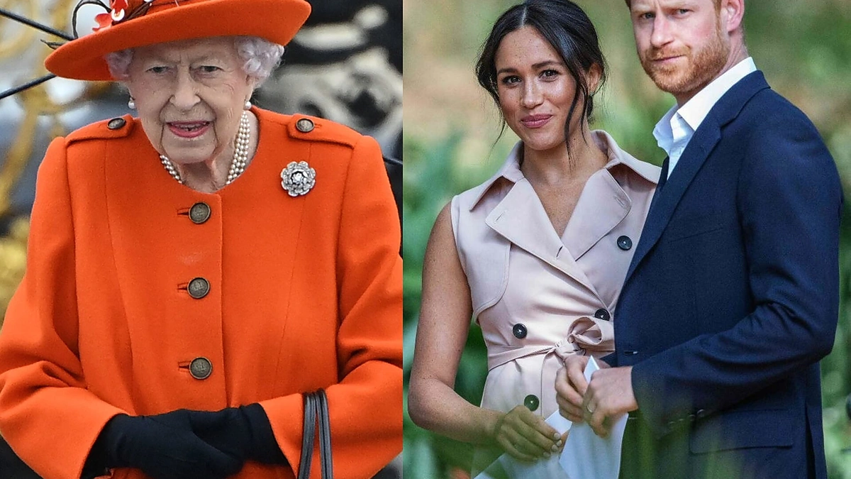 Karalienė Elizabeth II, princas Harry ir Meghan Markle / „Scanpix“ nuotr.