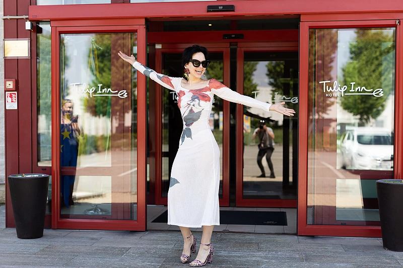 Monika Liu pakeliui į „PalaOlimpica“ areną / Luko Balandžio nuotr.