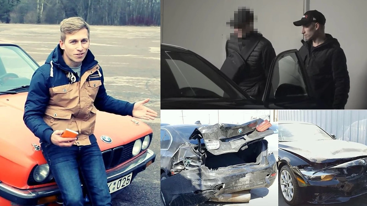 Norbertas Daunoravičius-Norbe su BMW pardavėju / Asmeninio albumo nuotr. ir stop kadras