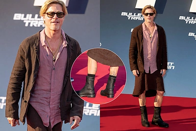 Bradas Pittas sužibo Berlyne ant raudonojo kilimo: dėmesį kaustė sijonas ir slaptos tatuiruotės