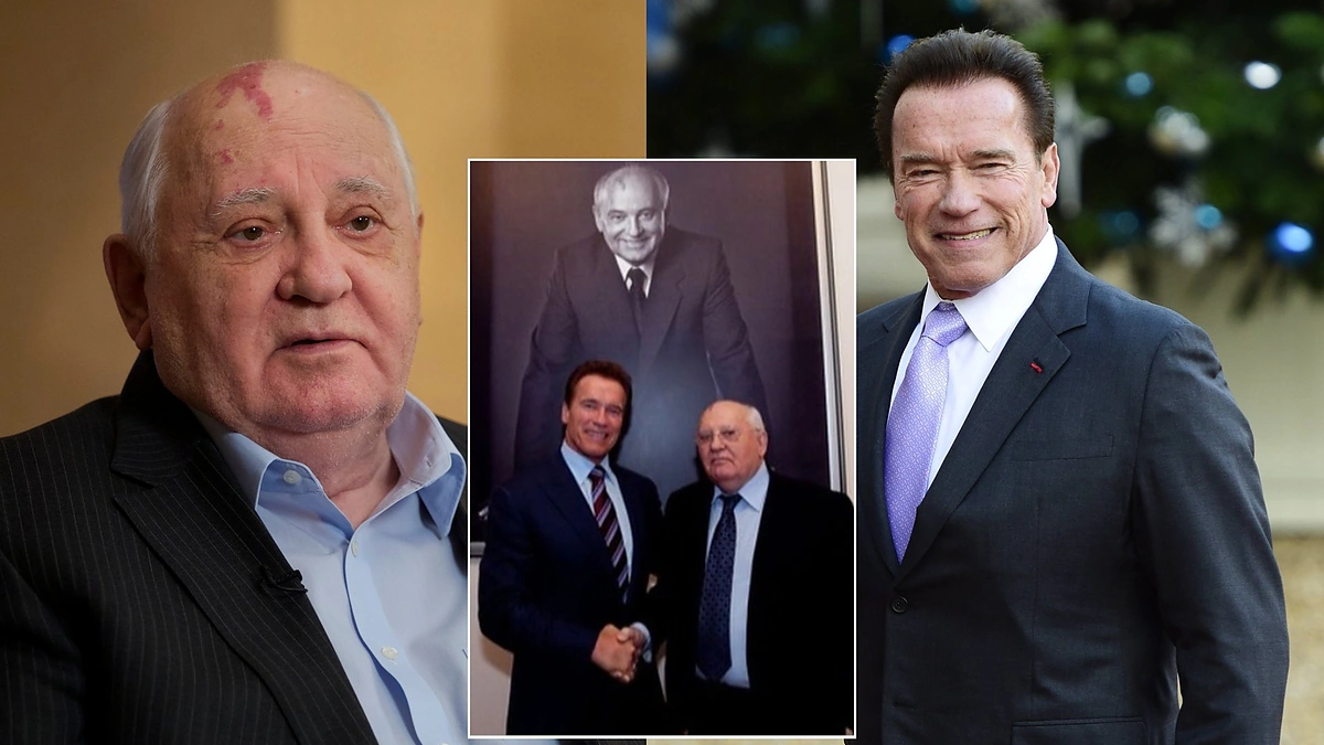 Arnoldas Schwarzeneggeris ir Michailas Gorbačiovas / Scanpix ir soc.tinklų nuotr.