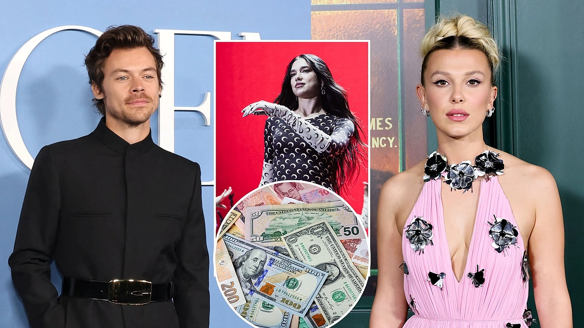 Harry Stylesas, Dua Lipa ir Millie Bobby Brown / Scanpix, 123RF ir Luko Grušecko, Evelinos Sabaliauskaitės ir Martyno Siruso nuotr. nuotr.