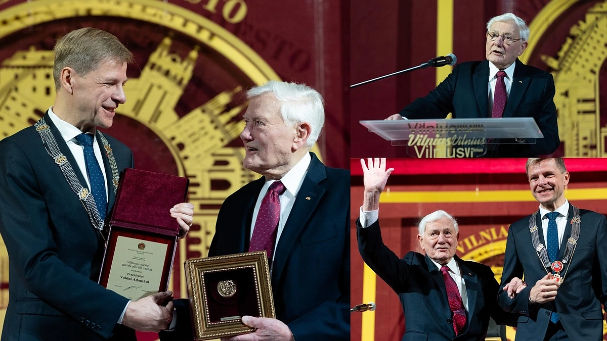 Valdui Adamkui įteiktos Vilniaus garbės piliečio regalijos / Lukas Balandis / BNS nuotr.