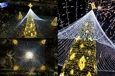 Jonavoje nušvito žėrinti Kalėdų eglė: šiais metais ją supa dar keturios eglutės