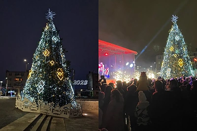 Įžiebta Radviliškio kalėdinė eglė: šventėje – lazerių šou ir grupės DAR dainos