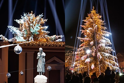 Klaipėdoje įžiebta „nulinio biudžeto“ Kalėdų eglė: Teatro aikštėje – minia ir „žvaigždės virš jūros“