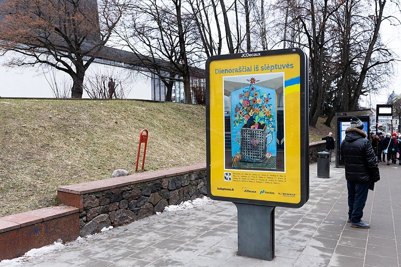 Slėptuvėje gimę Ukrainos vaikų piešiniai – Lietuvos gatvėse / Mikos Savičiūtės nuotr.