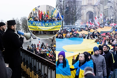 Vilniuje – eitynės už Ukrainos pergalę: tūkstantinė minia, 50 metrų vėliavos, ašaros ir viltis