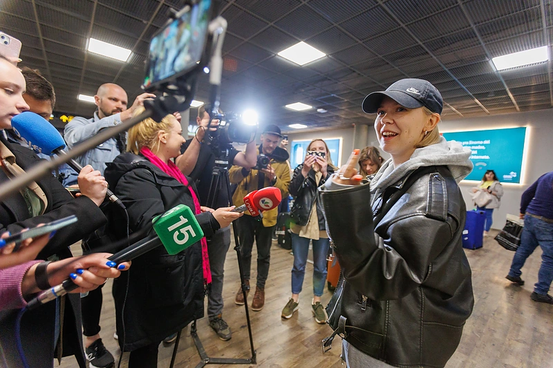 Monikos Linkytės sutiktuvės oro uoste / Eriko Ovčarenko / BNS nuotr.