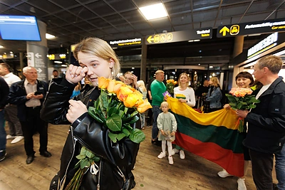 Monikos Linkytės sutiktuvės oro uoste / Eriko Ovčarenko / BNS nuotr.