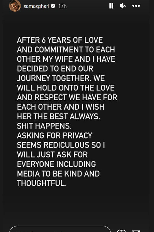 Samo Asghari žinutė apie skyrybas su Britney Spears / Ekrano nuotr.