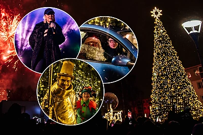 Jonava įžiebė „Auksinę girią“ ir didžiausią miesto eglę: šventėje – ir Monika Linkytė