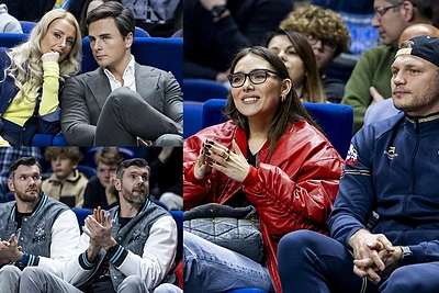 Europos taurės mače tarp sirgalių – V.Repčenkaitė su J.Pikeliu ir S.Maslobojevas su žavia stiliste