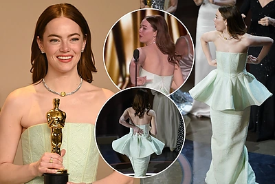 „Oskarų“ scenoje – iš gėdos raustanti Emma Stone: dėl suknelės išdaigos apkaltintas Ryanas Goslingas