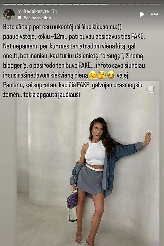 Milita Daikerytė papasakojo apie jos vardu besinaudojančius sukčius / Ekranuo nuotr.