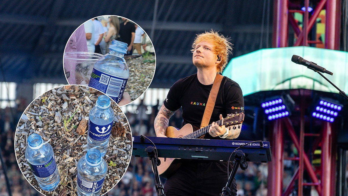 Vandens buteliukai Edo Sheerano koncerte / 15min.lt koliažas