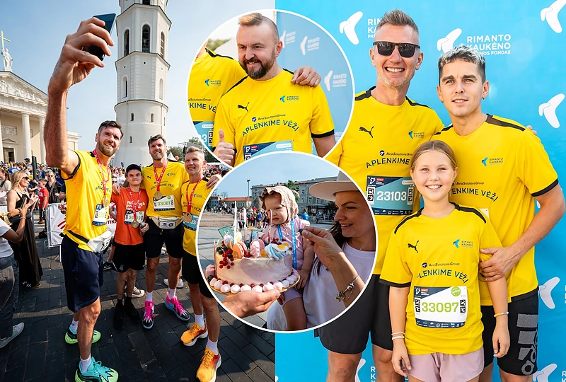 Vilniaus maratone – „Aplenkime vėžį“ komanda su žinomais žmonėmis / Renato Kripo, Igno Cemnolonskio, Ekaterinos Khvashchynskayaos nuotr.