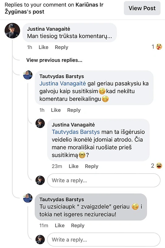 Justinos Vanagaitės paviešintas susirašinėjimas su Tautvydu Barščiu