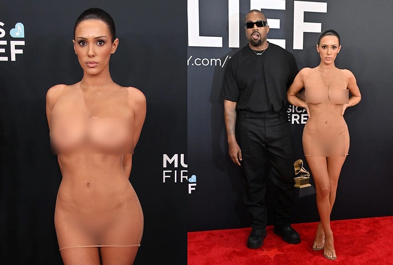 Kanye Westas su žmona Bianca Censori ant „Grammy“ raudonojo kilimo / Vida Press nuotr.