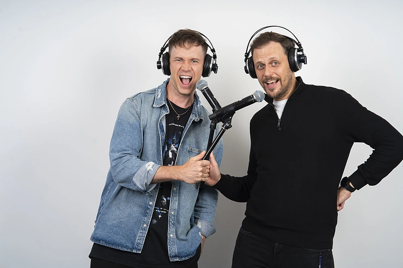 „M-1“ vedėjai Tomas Jazdauskas ir Arnoldas Eisimantas / Jurgio Sakalausko nuotr.