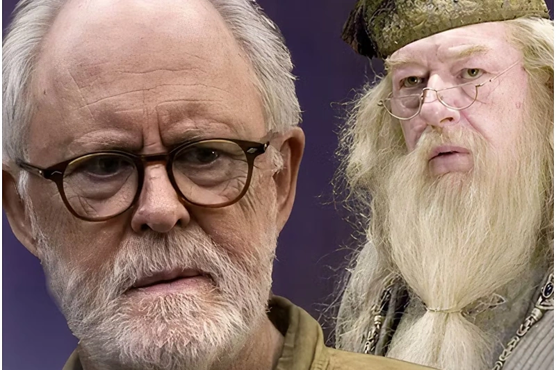 John Lithgow (kairėje) ir 2021 m. filme Dumbldorą įkūnijęs a.a. Richardas Harrisas / „SreenRant“ nuotr.