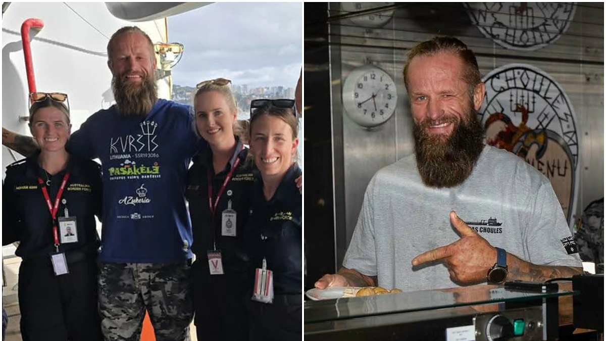 Aurimas Mockus gelbėtojų laive sulaukė svečių / A.Mockaus ir „HMAS Choules“ laivo feisbuko paskyrų nuotr. / „15min“ fotomontažas