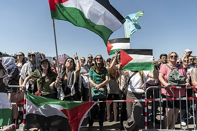 „Eurovizijos“ atidarymo ceremonijos metu – Palestiną palaikančiųjų protestas / Vida Press nuotr.