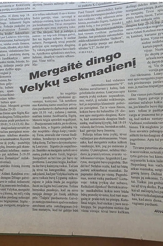 Apie mergaitės dingimą rašė laikraštis „Kalvotoji Žemaitija“