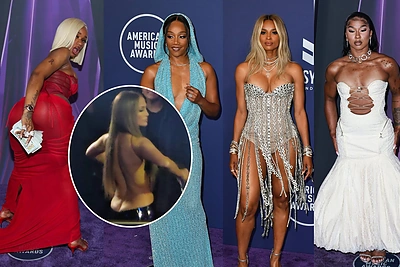 Las Vegase – violetinis kilimas žvaigždėms: išraiškingi biustai ir apsinuoginusi Jennifer Lopez