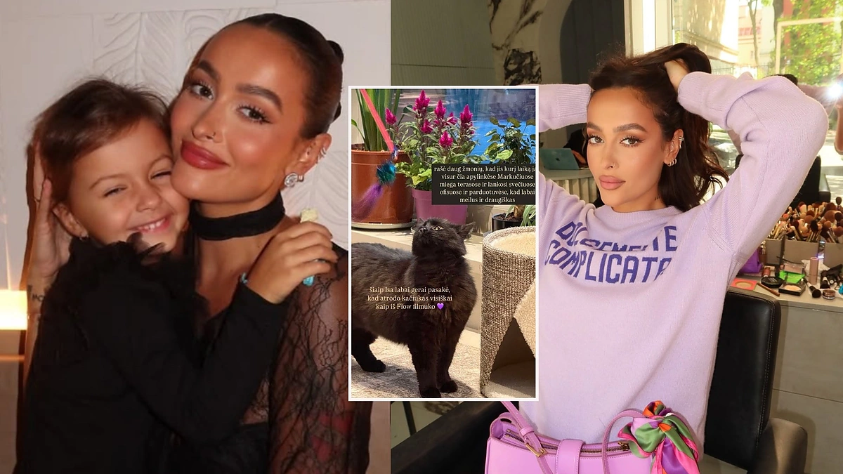 Karolina Meschino su dukra ir katinu / Asmeninio archyvo nuotr.