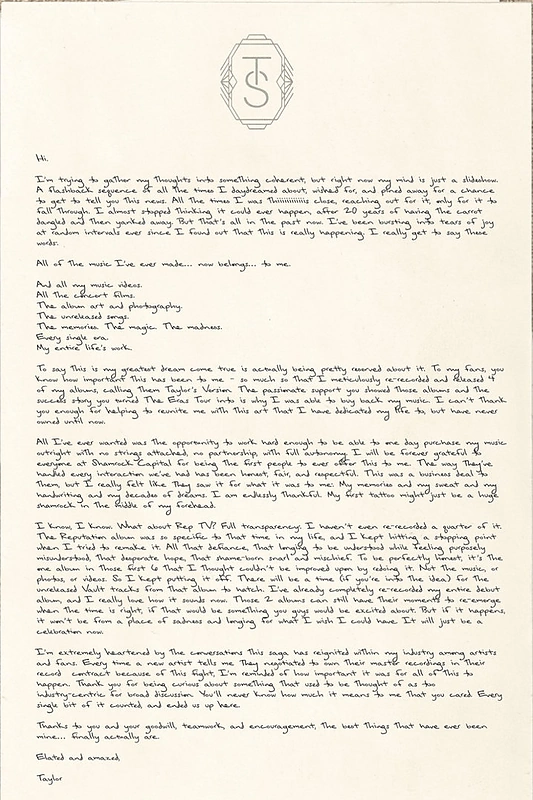 Taylor Swift laiškas gerbėjams / taylorswift.com
