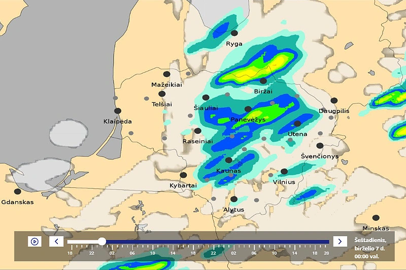 Penktadienio lietaus prognozė Kauno miestui / Meteo.lt nuotrauka