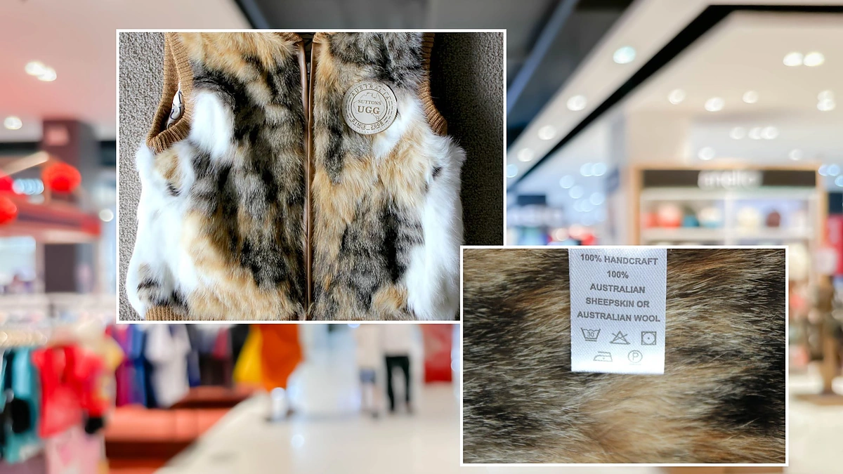 Prekybos centre rasti rūbai iš kačių kailio / Shutterstock ir „Collective Fashion Justice“ nuotr.