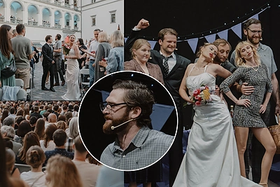 „Vestuvės“ sostinės širdyje – gausi minia išvydo ir Karolinos Meschino mylimąjį aktorių Kęstutį Cicėną