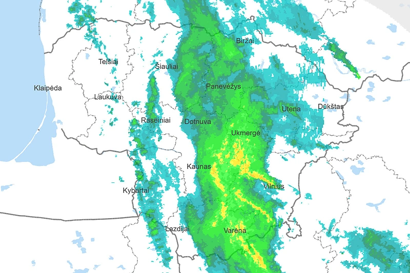 Radarų užfiksuoti krituliai / Meteo.lt