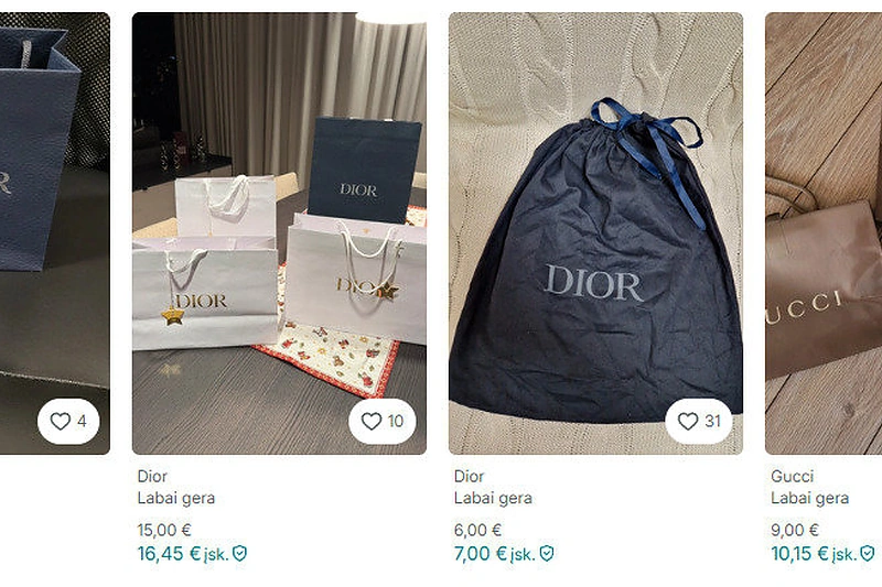 „Vinted“ parduodami vardiniai maišeliai / Ekrano nuotr.