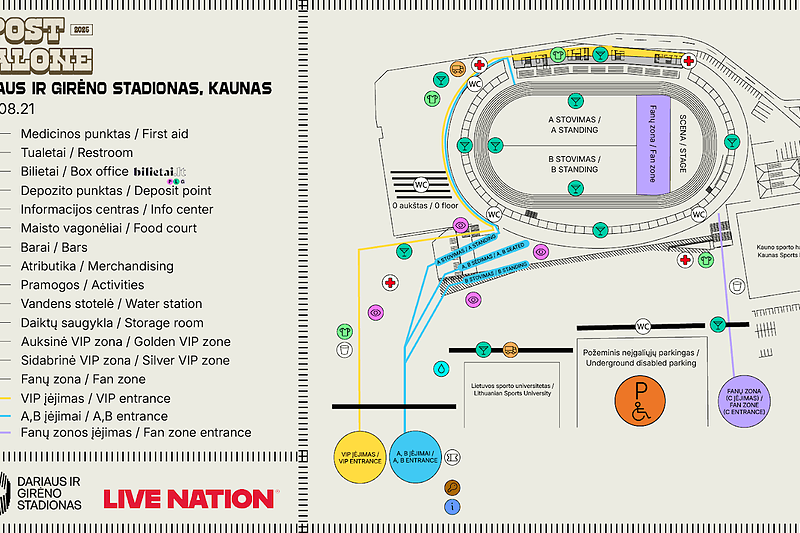Post Malone koncerto Dariaus ir Girėno stadione Kaune planas