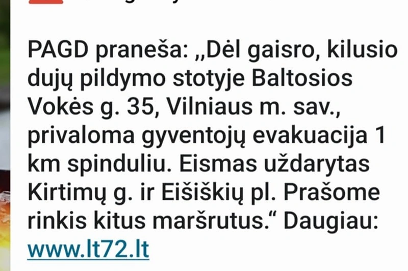 Pranešimas gyventojams apie privalomąją evakuaciją / Telefono ekrano atvaizdas