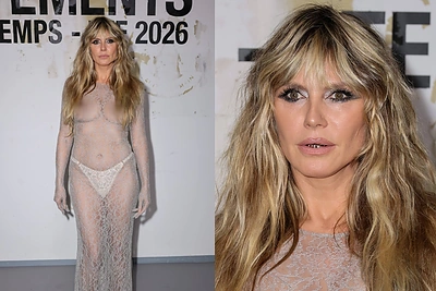 Paryžiaus mados savaitėje – drąsus Heidi Klum įvaizdis: puošėsi perregima suknele