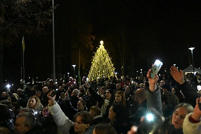 Pagrindinės Alytaus rajono eglės Dauguose įžiebimas / Alytaus rajono savivaldybės nuotr.