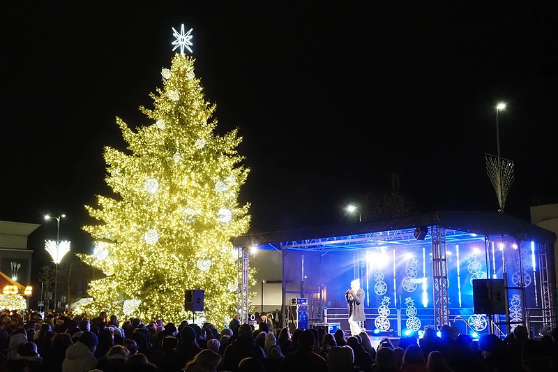Prienų Kalėdų eglės įžiebimo akimirka / Dainiaus Jurevičiaus nuotr.