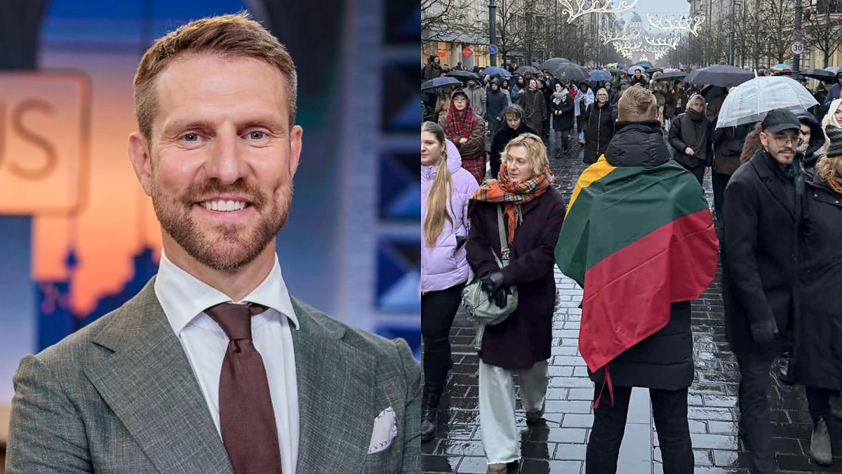 Mantas Stonkus ir jo įamžintas protesto už laisvą žodį dalyvis / D.Umbraso ir soc. tinklų nuotr.
